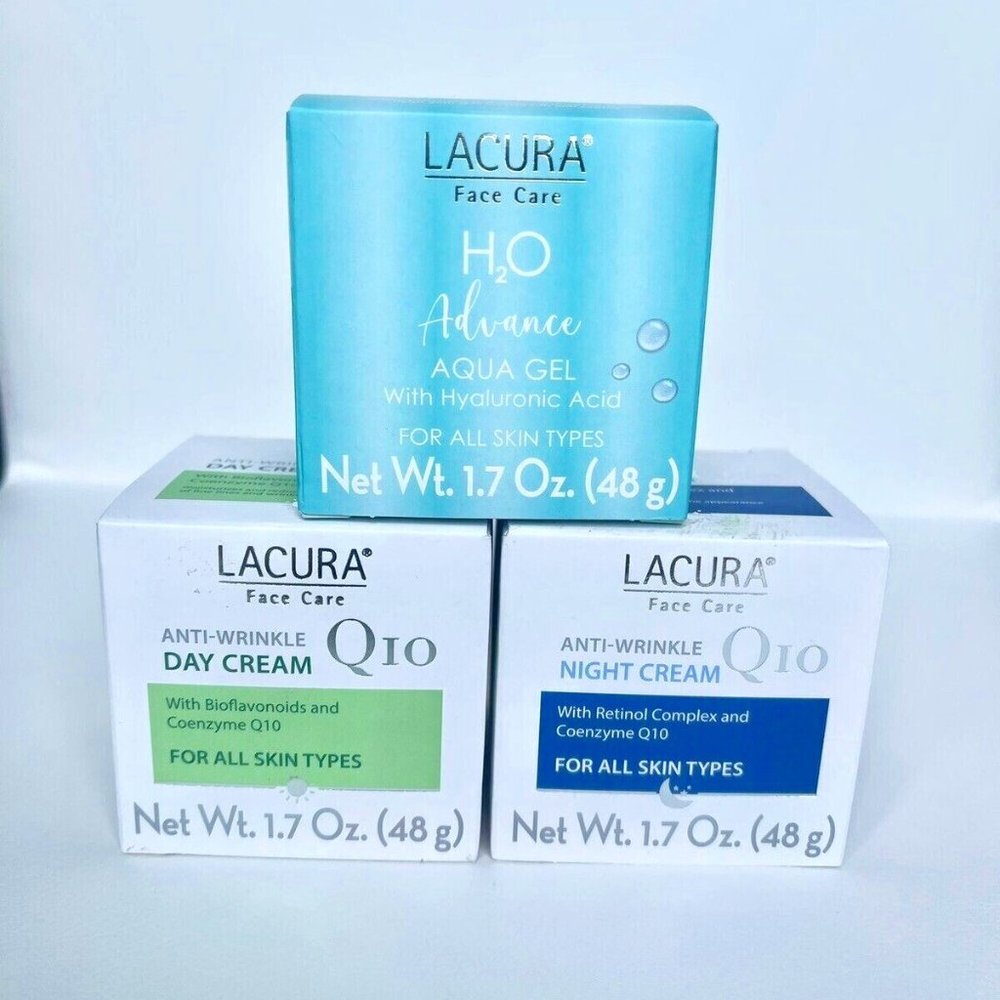 LACURA 3 Pack: Q10 Day & Night Cream, H20 Aqua Gel- Skin Care Set for Anti Aging